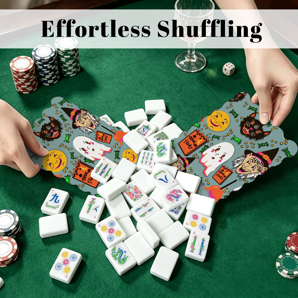 Scalloped Mahjong Shuffler Cards  Set of 4 Halloween