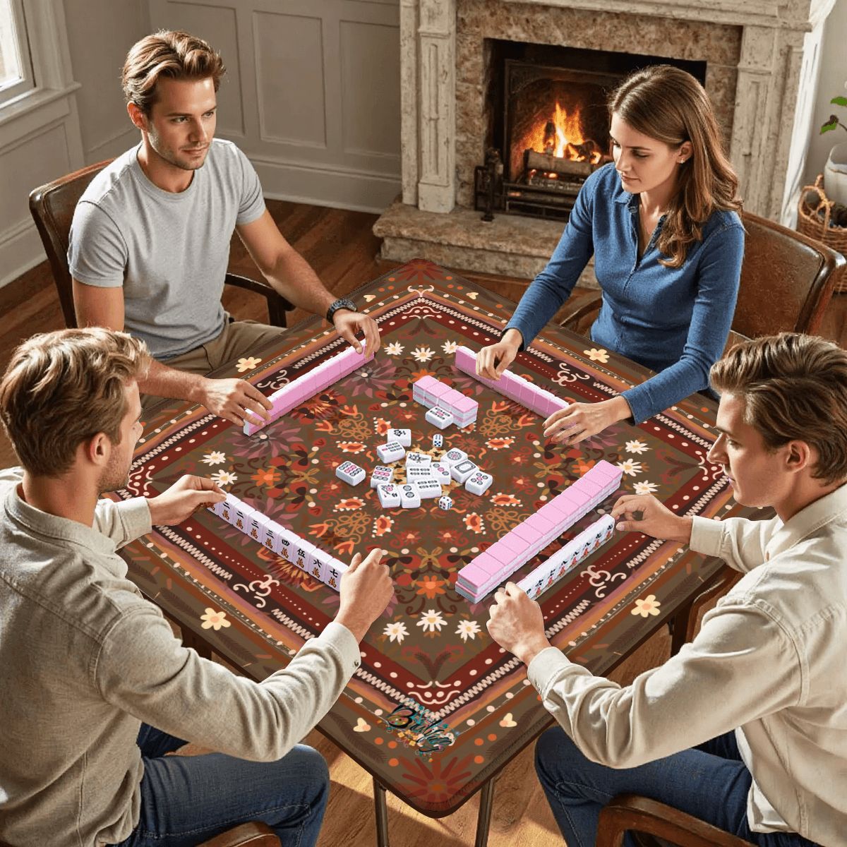 Mahjong Mat (Made in USA) Folk Art Autumn Love
