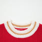Fiery Red MERRY Pattern Colorblock Edge Drop Shoulder Cozy Sweater