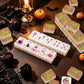 Witch's Familiar Halloween Mahjong Tiles Pink & Green abstract