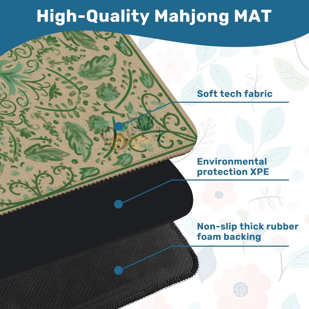 Mini Travel - Green texture design Mahjong Mat 20.9"x20.9" (Ship Rolled up)