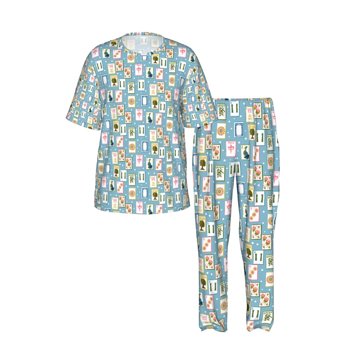 Short Sleeved Pajama Set MAHJ in blue