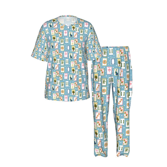 Short Sleeved Pajama Set MAHJ in blue