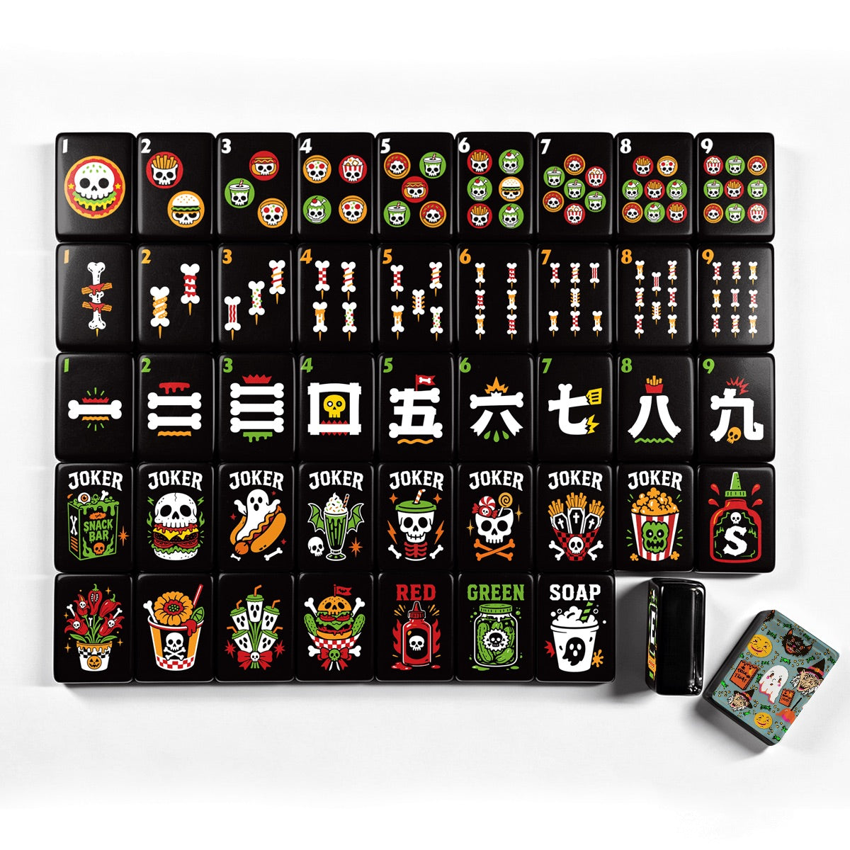 Vintage Halloween on teal with Skull Diner Halloween Mahjong Tiles multi layer