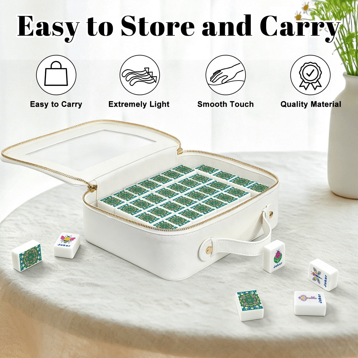 Green Mahjong Tiles Set (Floral Garden Style) (Single Layer)