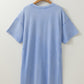 Sky Blue Mineral Wash Flower Patchwork Mini T Shirt Dress