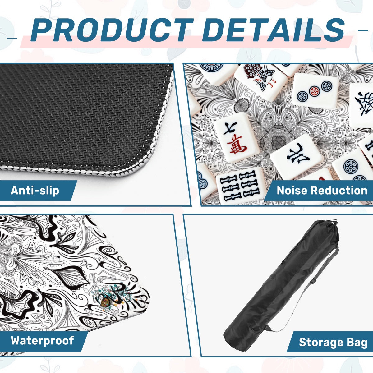 Black in White- Mahjong Mat 31.5"x31.5" (Ship Rolled up)