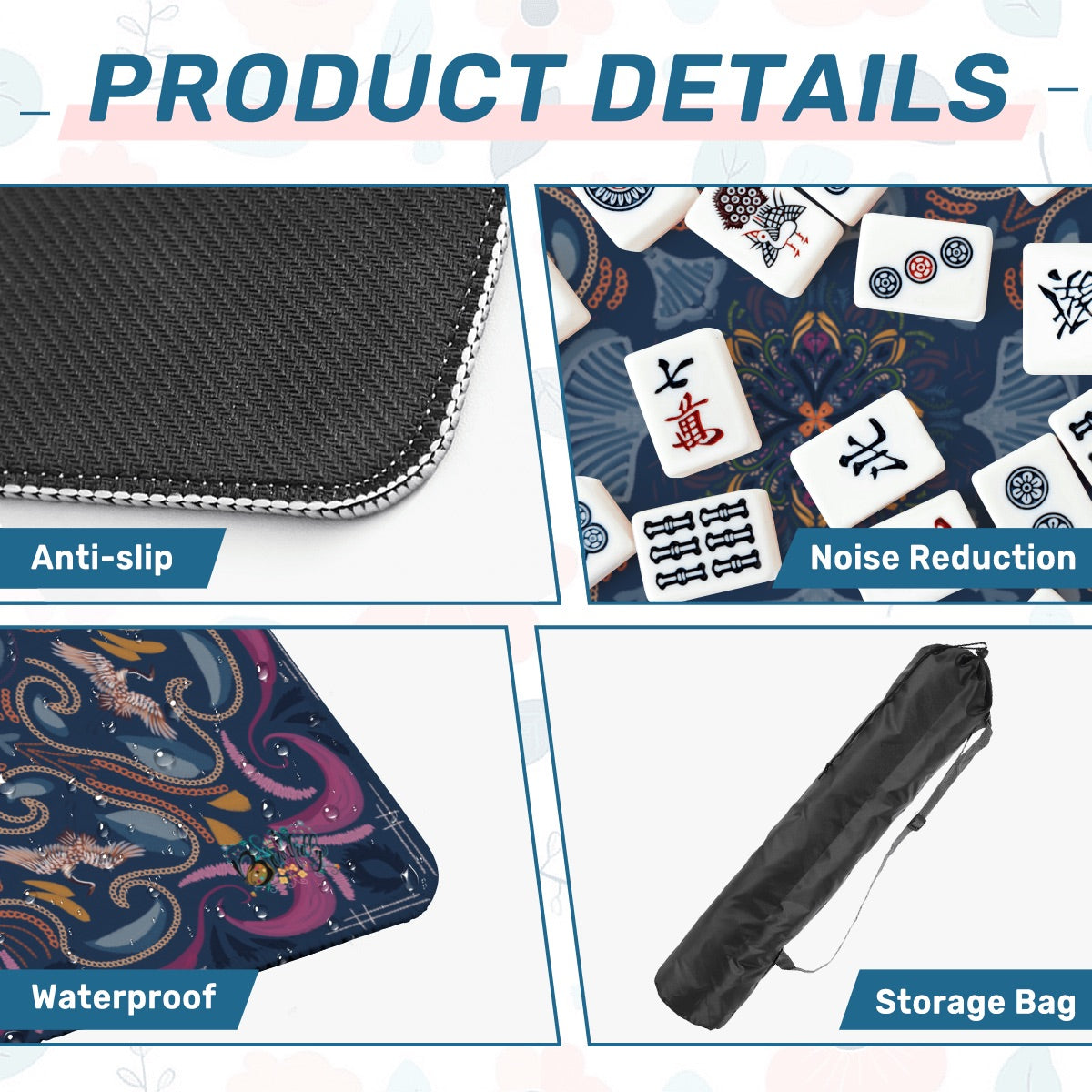 Stitched Herrings on Navy- Mahjong Mat 31.5"x31.5" (Ship Rolled up)