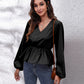 V-Neck Balloon Sleeve Peplum Blouse
