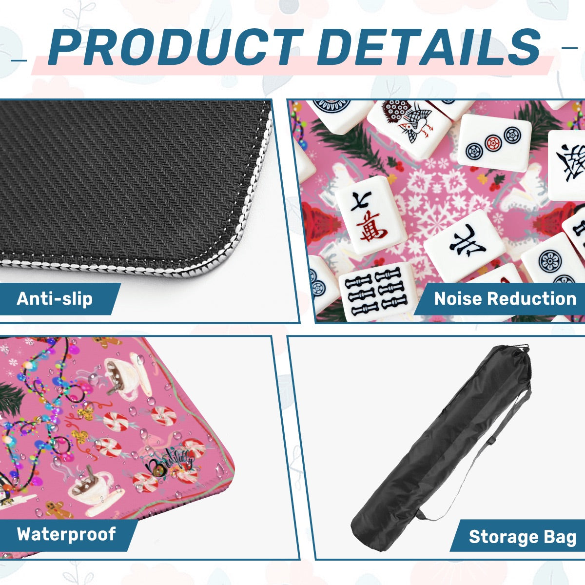 2026 Pink Penguin Winter Mahjong Mat 31.5"x31.5" (Ship Rolled up)