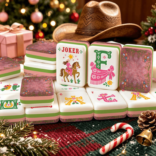 Western Christmas Mahjong Tiles Pink Boots