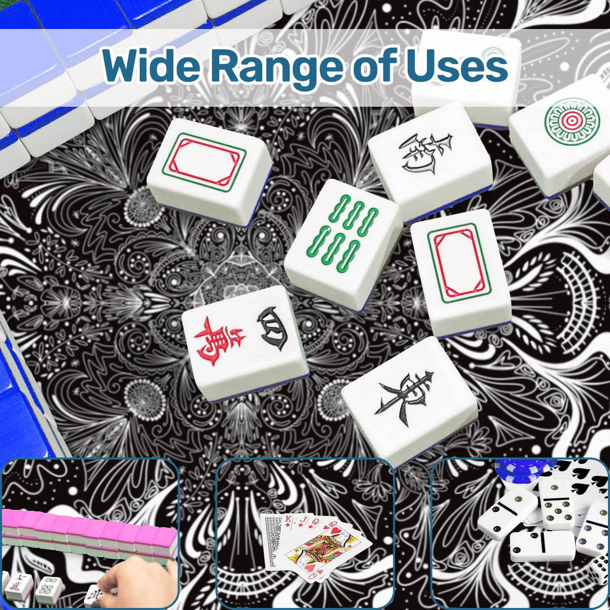 White on Black-Mahjong Mat 31.5"x31.5" (Ship Rolled up)