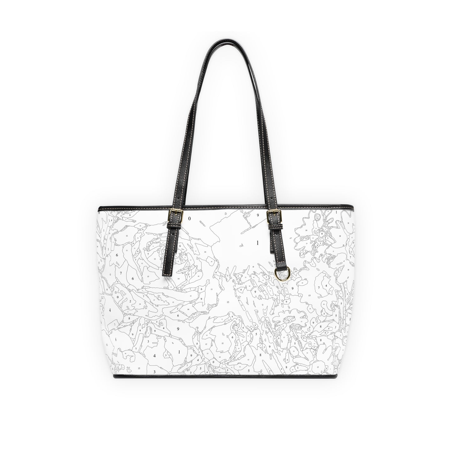 White Abstract Floral paint by number Vegan Leather Shoulder Bag – Minimalist Tote