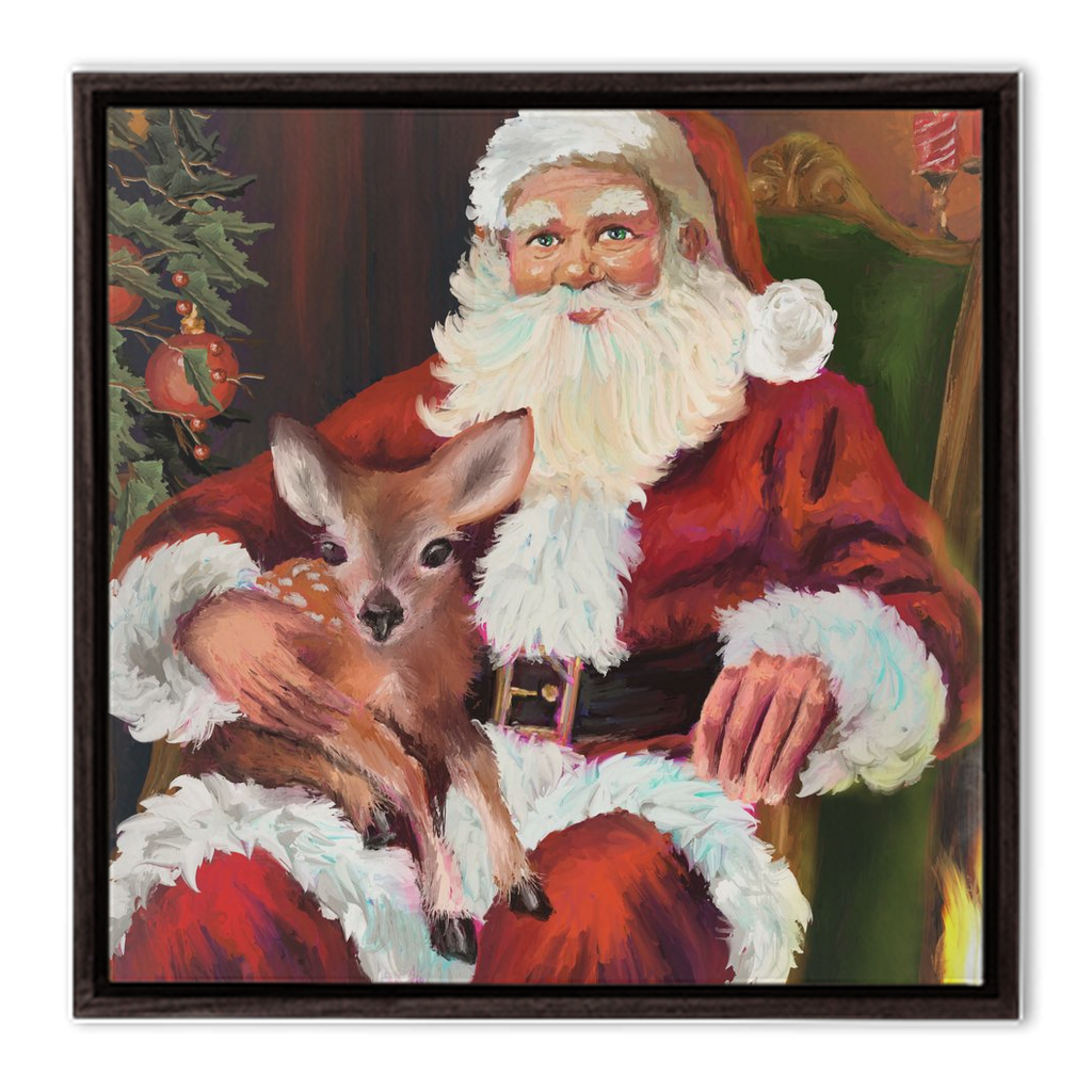 Magical Santa with baby deer Framed Canvas Wraps-powered by Artivive