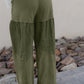 Vineyard Green Mineral Wash Tiered Wide Leg Patchwork Drawstring Pants
