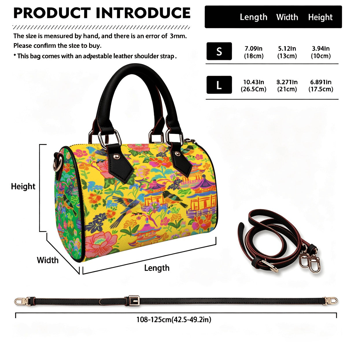 Vegan Leather Barrel Bag Waterproof Crossbody Handbag Bold birds