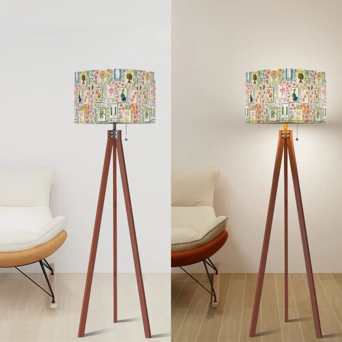 Tripod Floor Lamp (Made in USA) Mahjong Tile