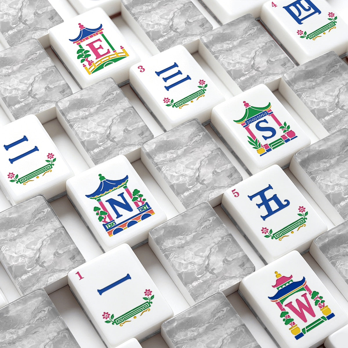 American Mahjong Tiles (Traditional Porcelain Style) Geode Series 1 white marble