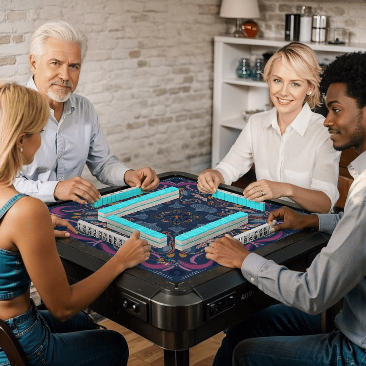 Stitched Herrings on Navy- Mahjong Mat 31.5"x31.5" (Ship Rolled up)