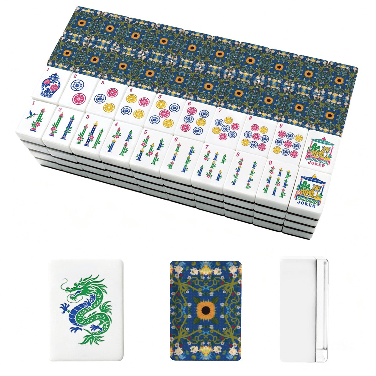 American Mahjong Tiles (Traditional Porcelain Style) Blue sunflower