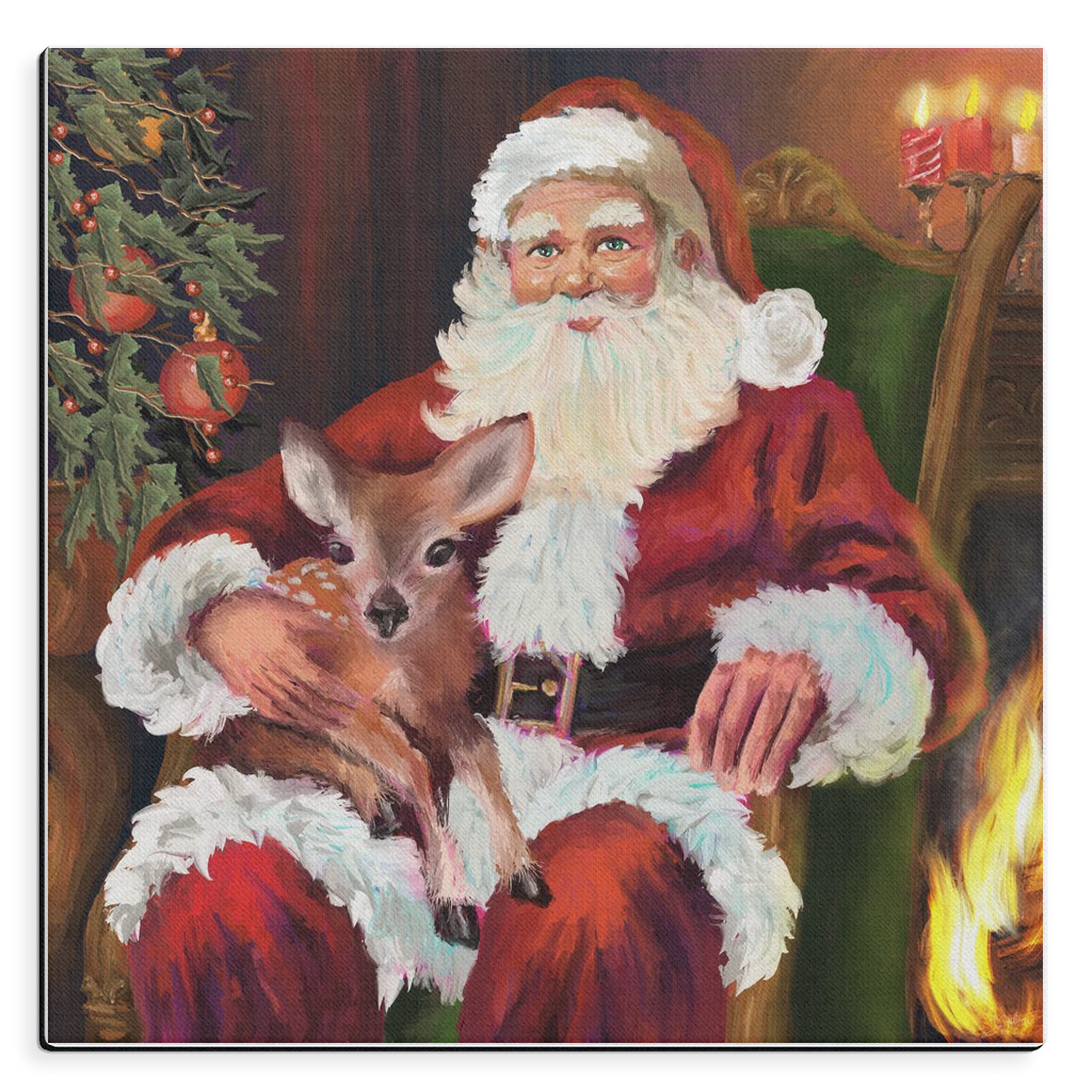 Magical Santa with baby deer Canvas Wraps-unframed, powered by Artivive