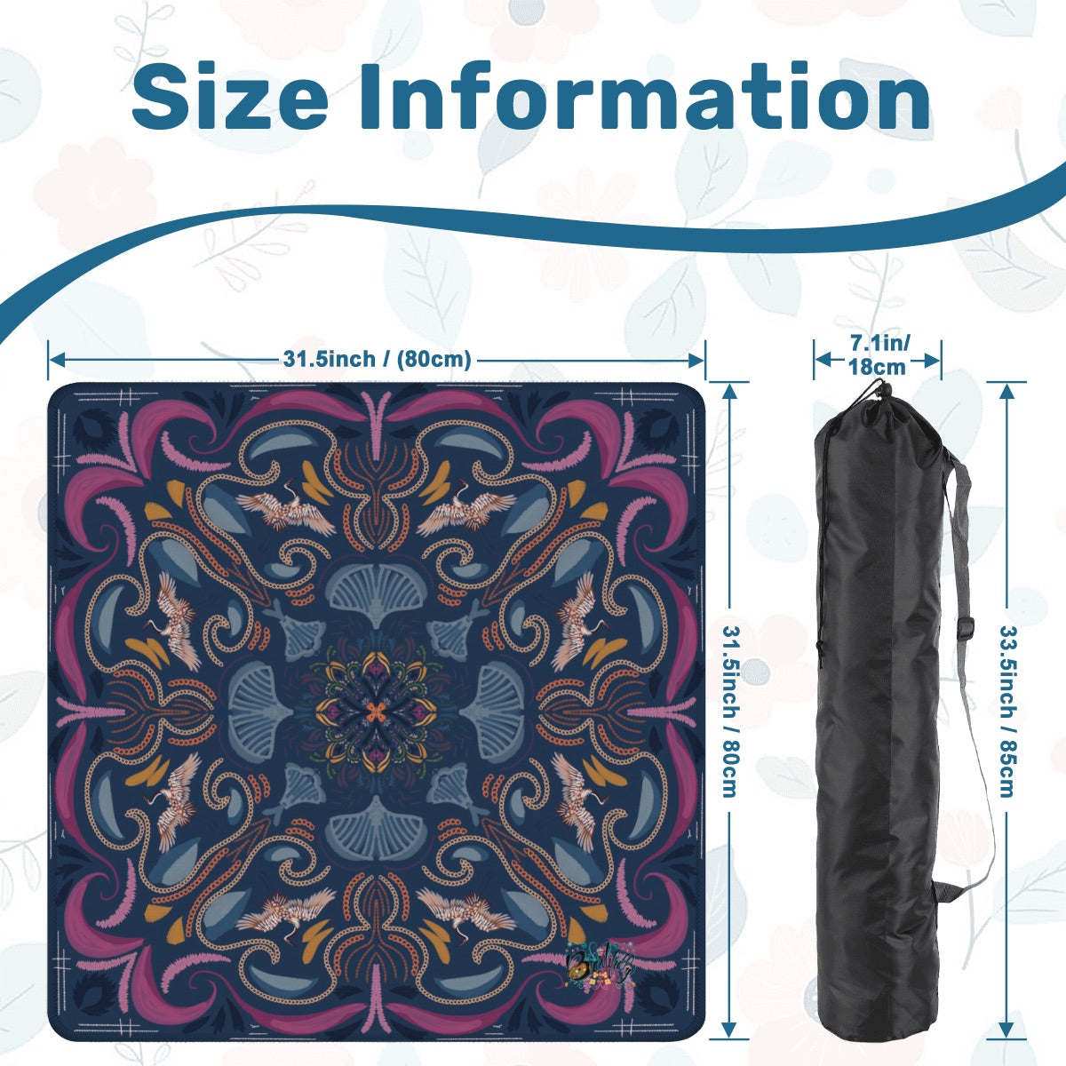 Stitched Herrings on Navy- Mahjong Mat 31.5"x31.5" (Ship Rolled up)