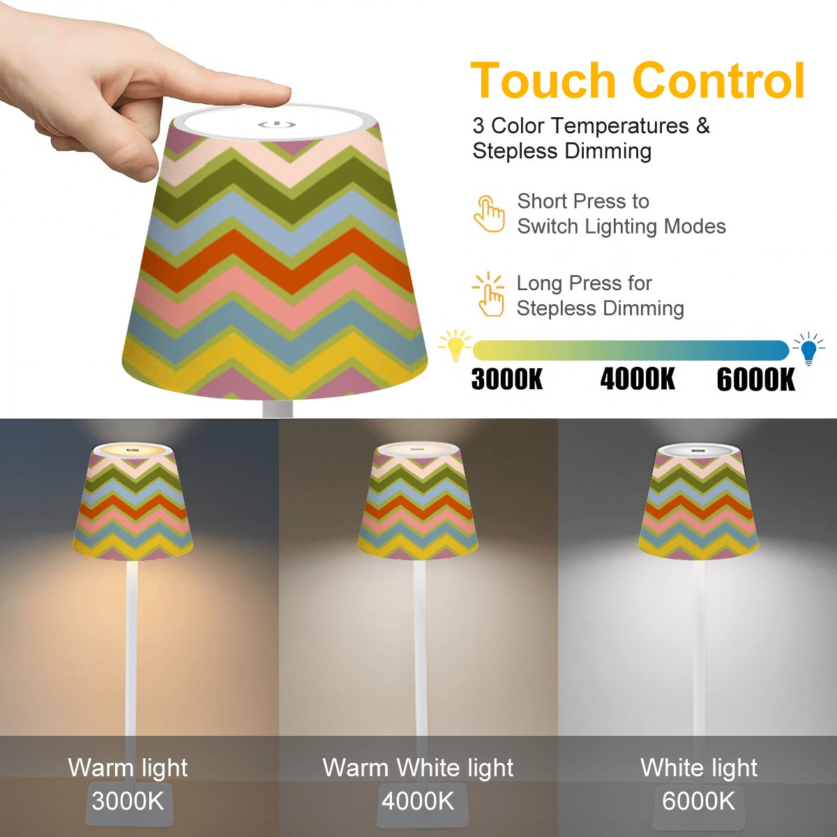 LED Cordless Table Lamp in Vintage Party ware