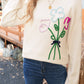 White Floral Embroidered Drop Sleeve Knit Sweater