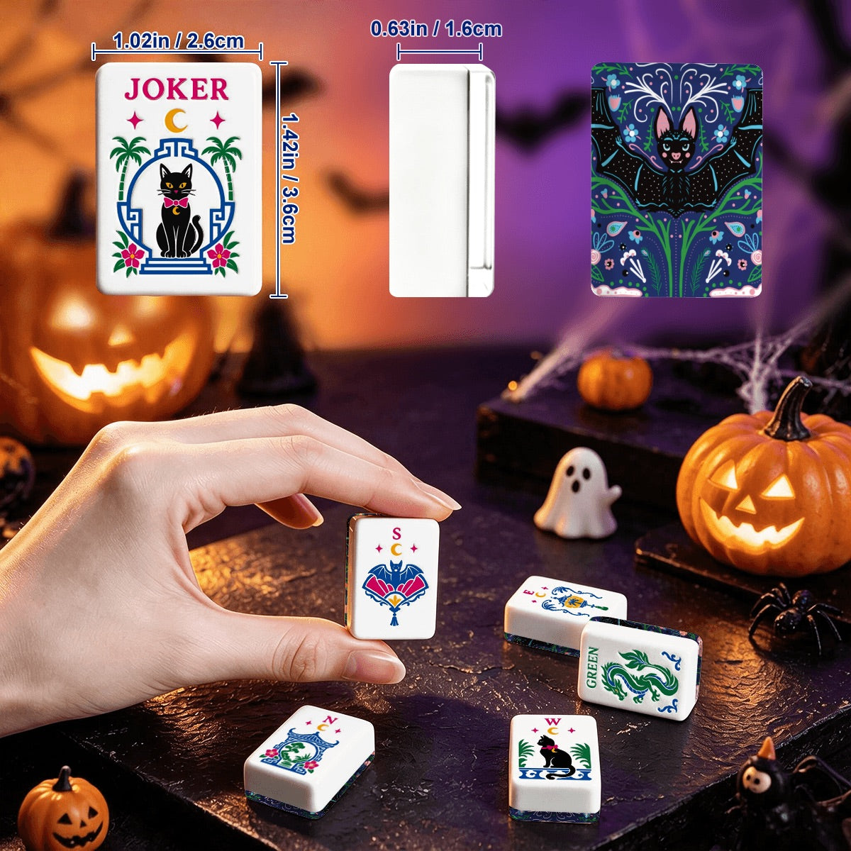 Dragon's Coven Halloween Mahjong Tiles with Batty
