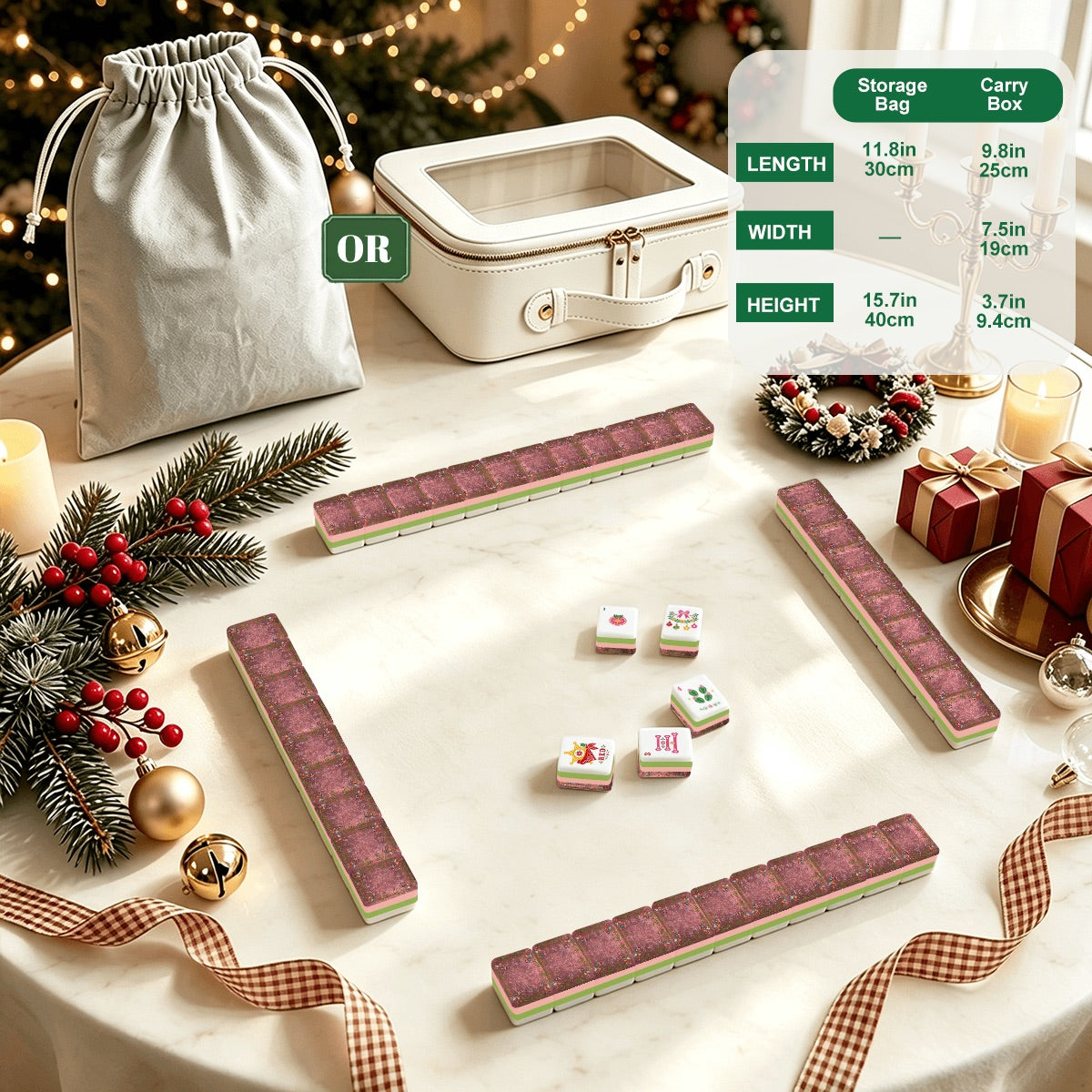 Western Christmas Mahjong Tiles Pink Boots