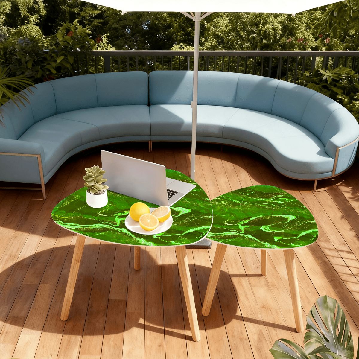 Triangle Coffee Table Set of 2 (Made in USA) IMG8623 Geode Series green