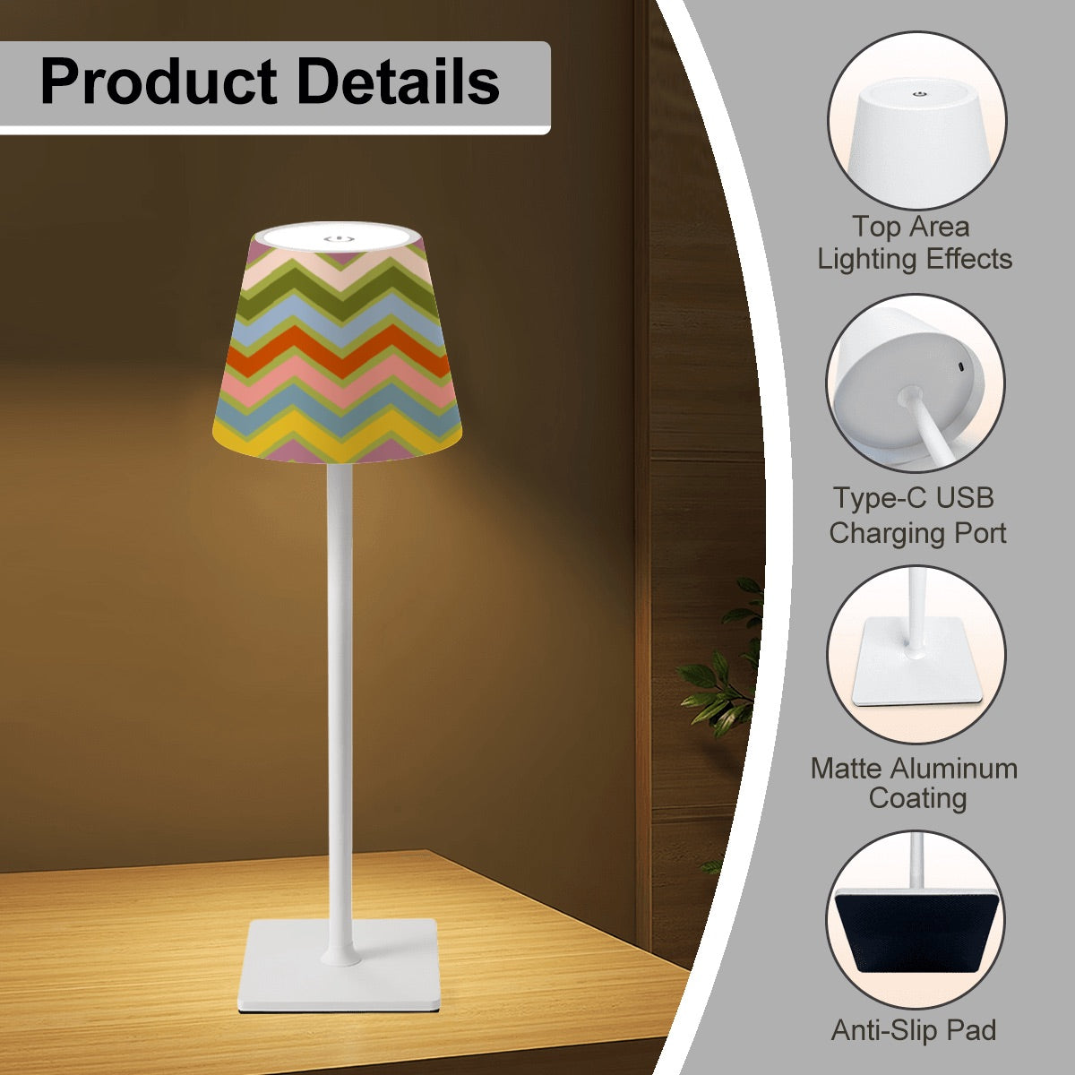 LED Cordless Table Lamp in Vintage Party ware