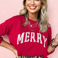 Fiery Red MERRY Letter Pattern Christmas Holiday Baggy Sweater
