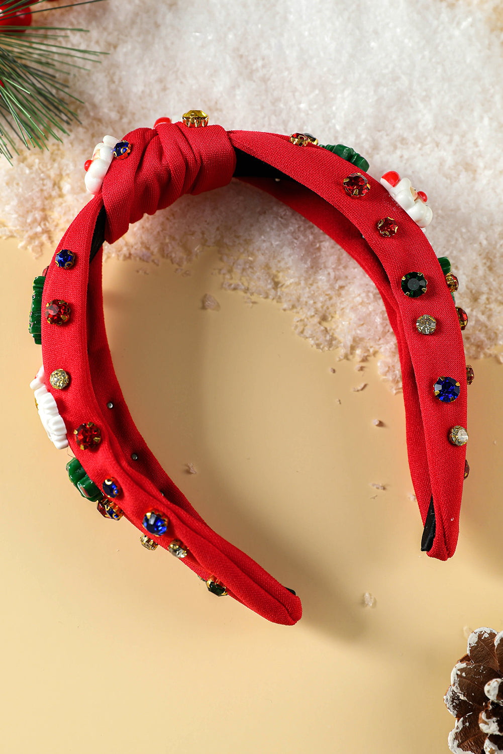 Fiery Red Cartoon Christmas Charm Rhinestone Knotted Headband