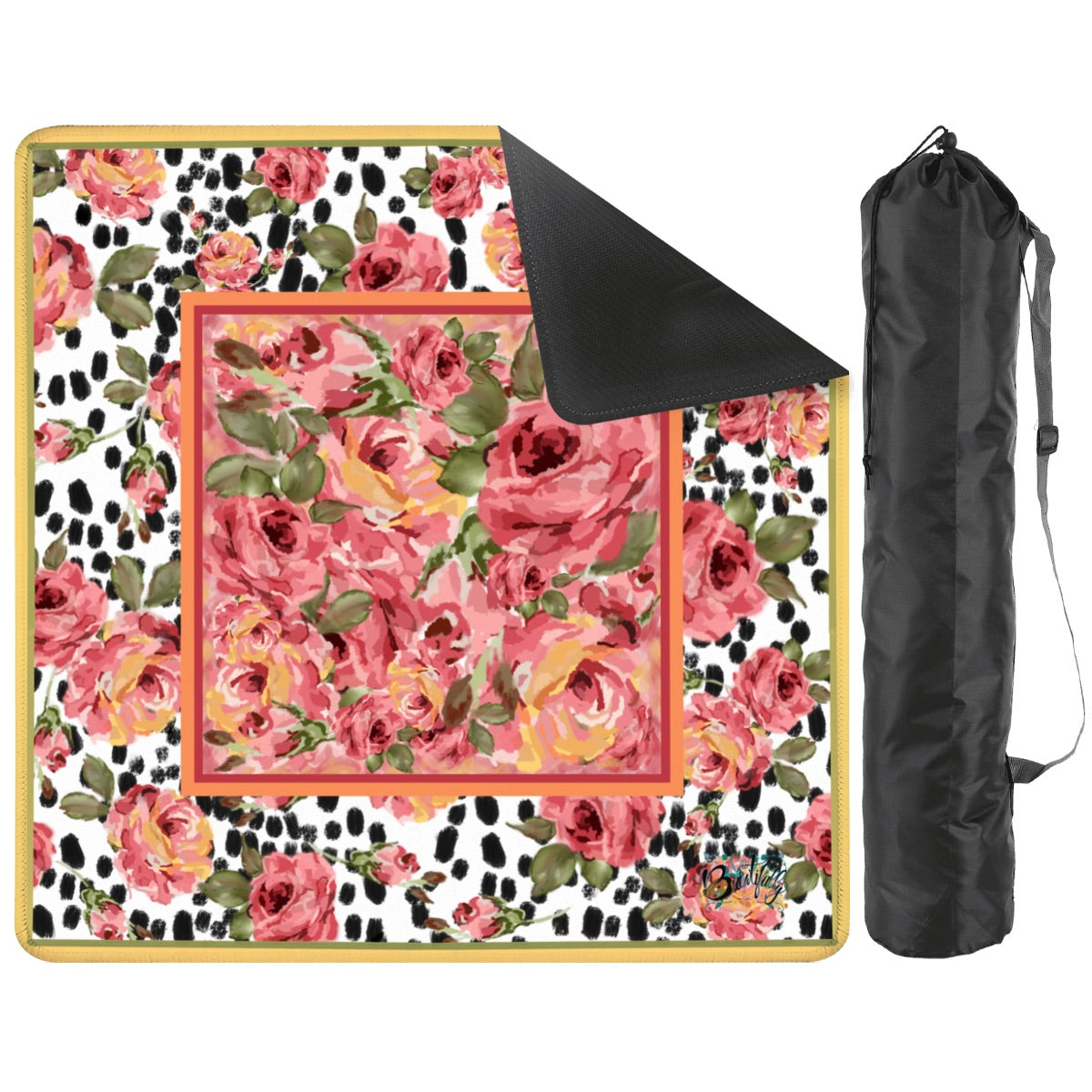 Mahjong Mat 31.5"x31.5" (Ship Rolled up)- painted Rose on black and white