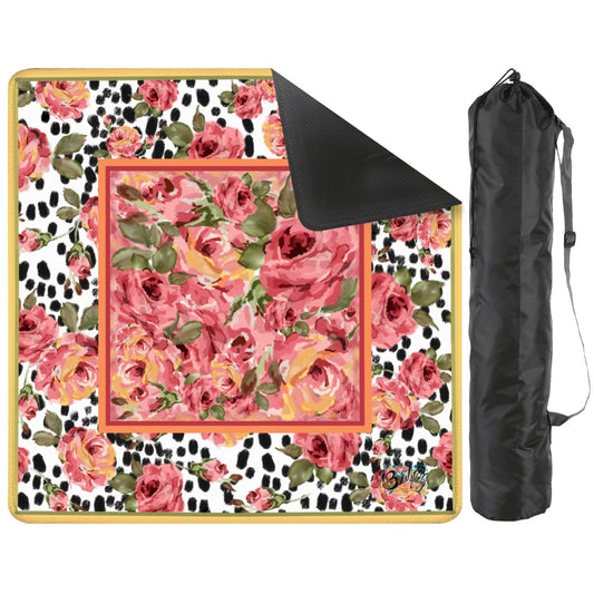 Mahjong Mat 31.5"x31.5" (Ship Rolled up)- painted Rose on black and white