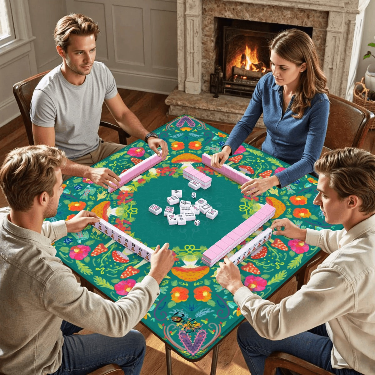 Mahjong Mat (Made in USA) Neon summer nights green