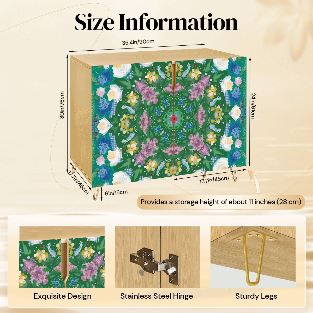 Wooden Storage Cabinet (Made in USA) Hydrangeas in Bloom