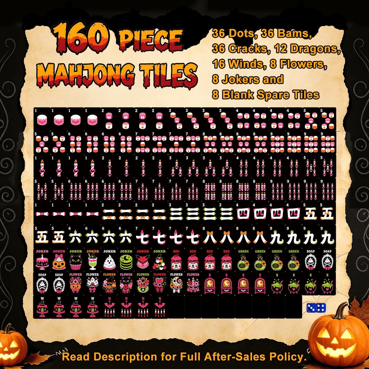 Batty folk art Gothic Dessert Halloween Mahjong Tiles multi layer