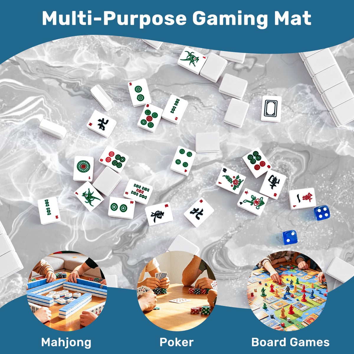 Mahjong Mat Sleek Surface Geode Series 1 white marble