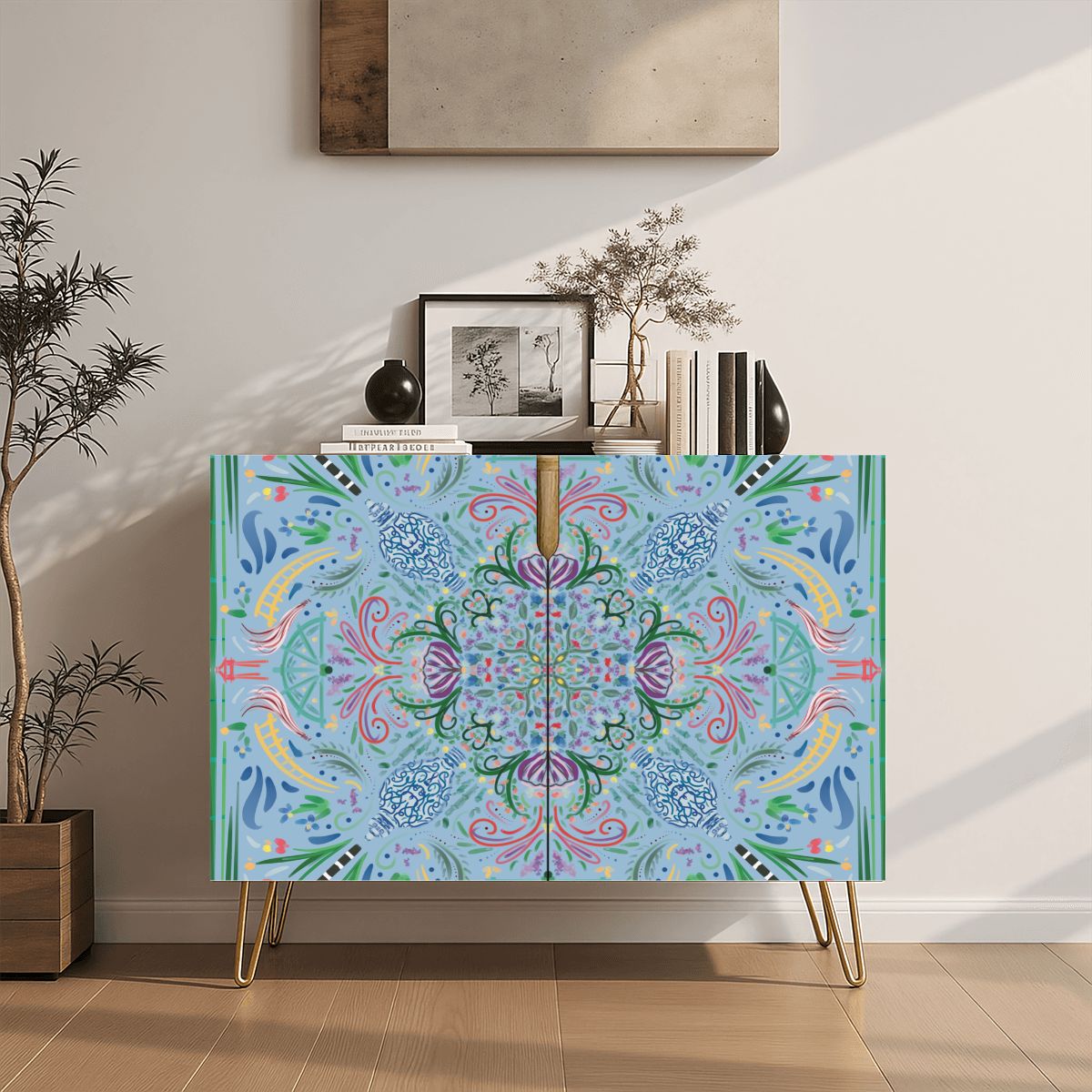 Wooden Storage Cabinet (Made in USA) Powder Blue Chinoiserie
