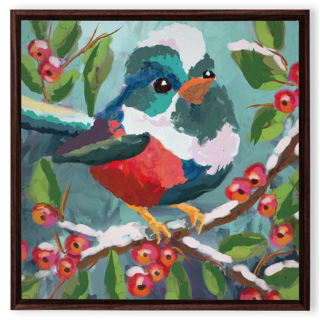 Magical Winter bird Framed Canvas Wraps-powered by Artivive