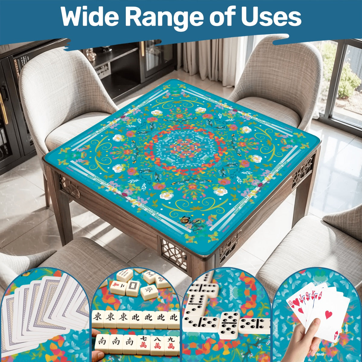 Mahjong Mat (Made in USA) Spring on Turquoise w instructions