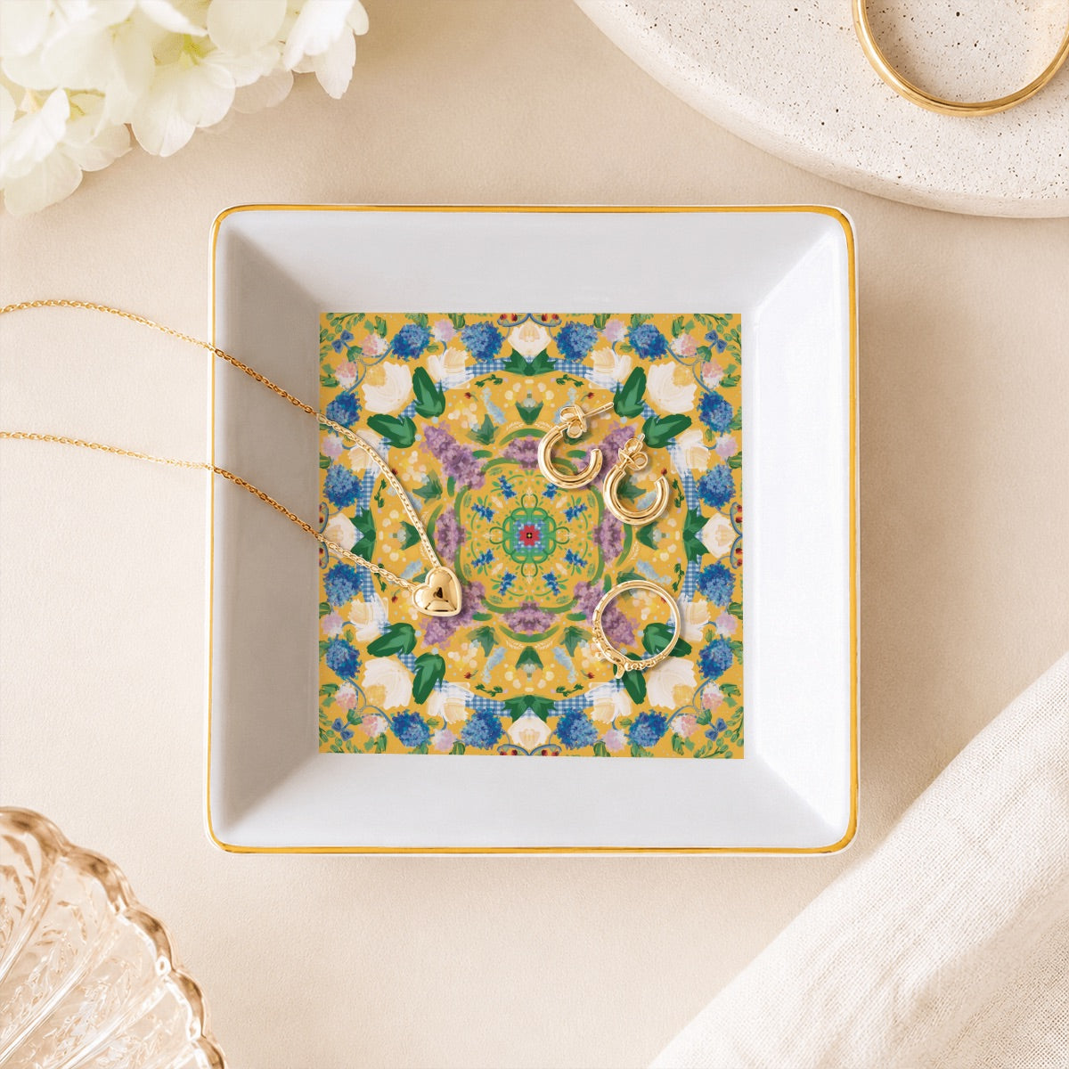 Gold Trim Dice Dish- variety of patterns