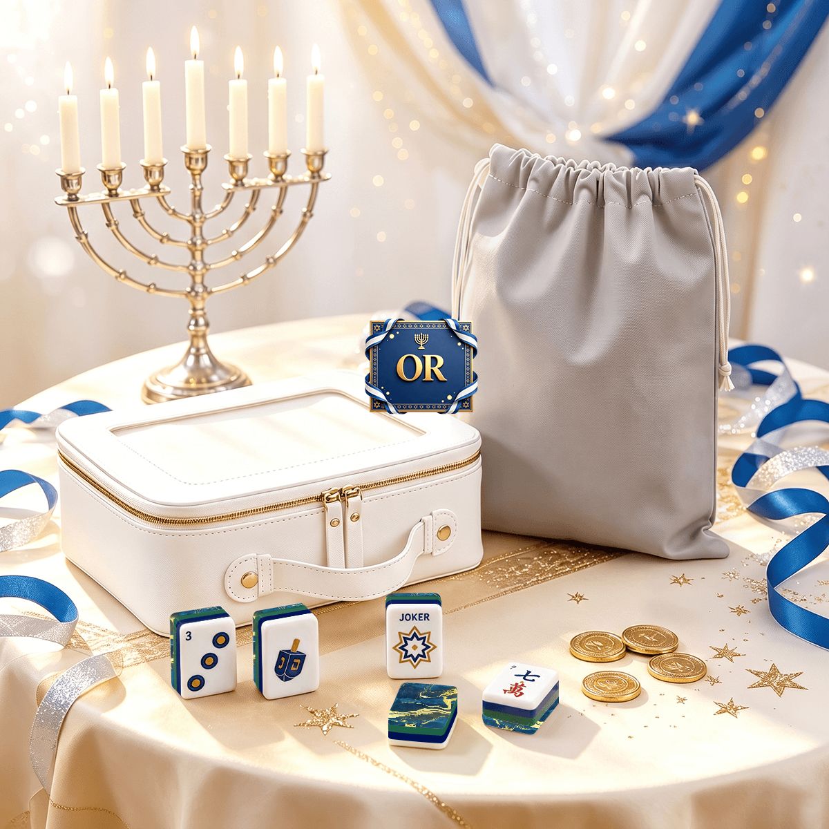 Heritage Hanukkah Mahjong Tiles Geode series  blue gold vein