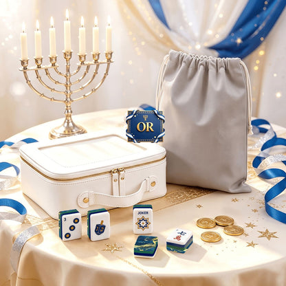 Heritage Hanukkah Mahjong Tiles Geode series  blue gold vein