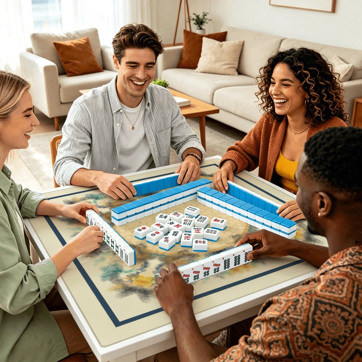 Light Serenity Thickened Mahjong Mat SleekSurface (Ship Rolled Up)