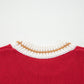 Fiery Red MERRY Pattern Colorblock Edge Drop Shoulder Cozy Sweater