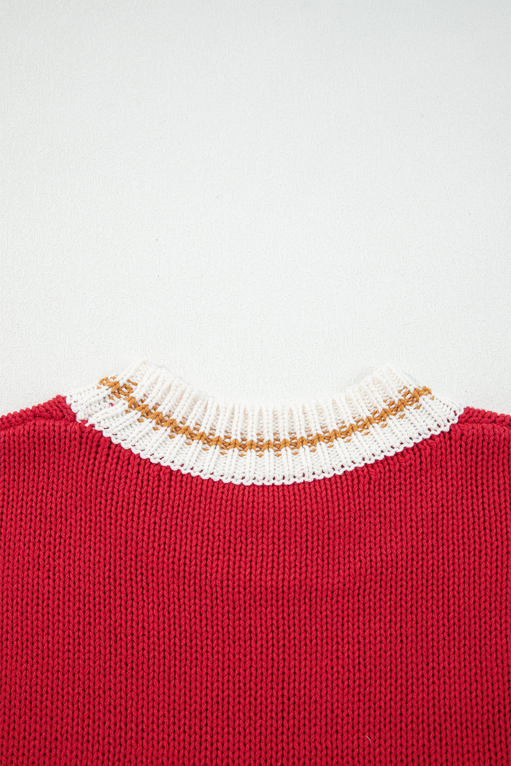 Fiery Red MERRY Pattern Colorblock Edge Drop Shoulder Cozy Sweater