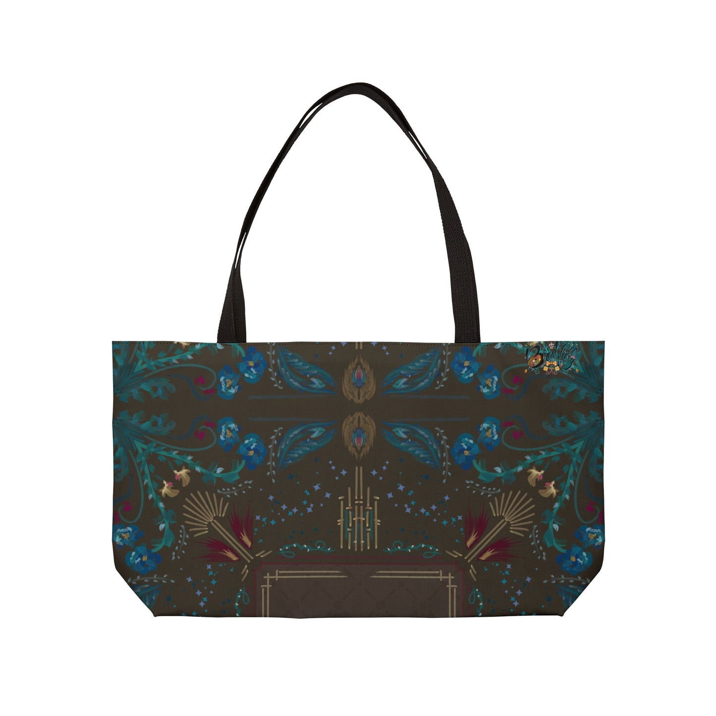 Boho Peacock Roaring 20’s Weekender Tote Bag — Brown Floral Travel Carryall